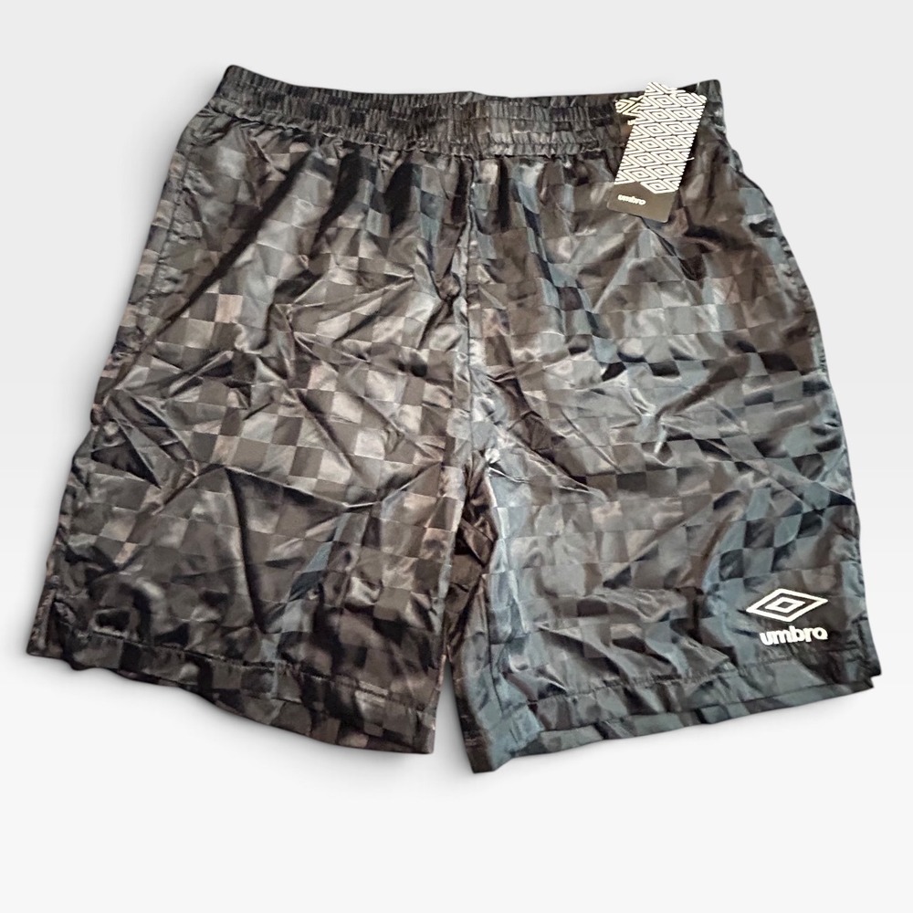 Umbro Mens Black Jacquard Checkerboard Soccer Shorts 7 Inch Inseam Medium NWT